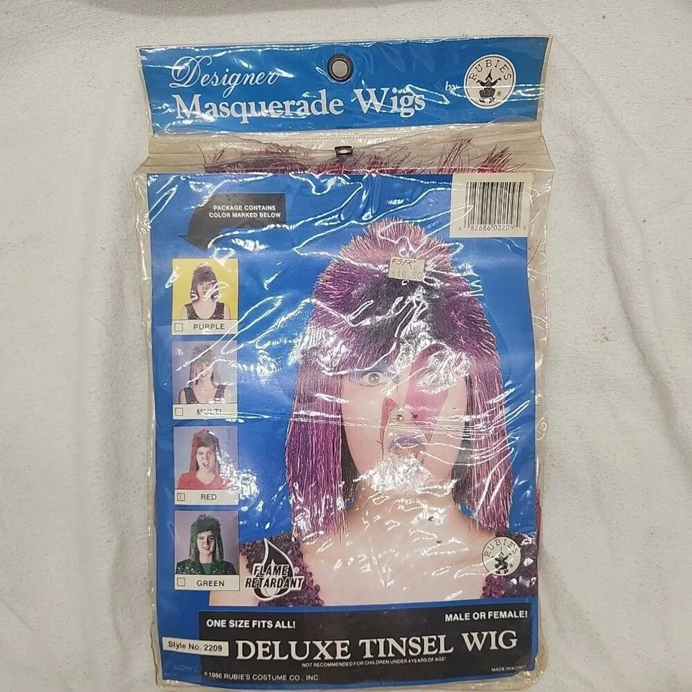Wig Tinsel Deluxe Foil Purple Party Punk Goth Fashion Mullet Rocker Rubies New